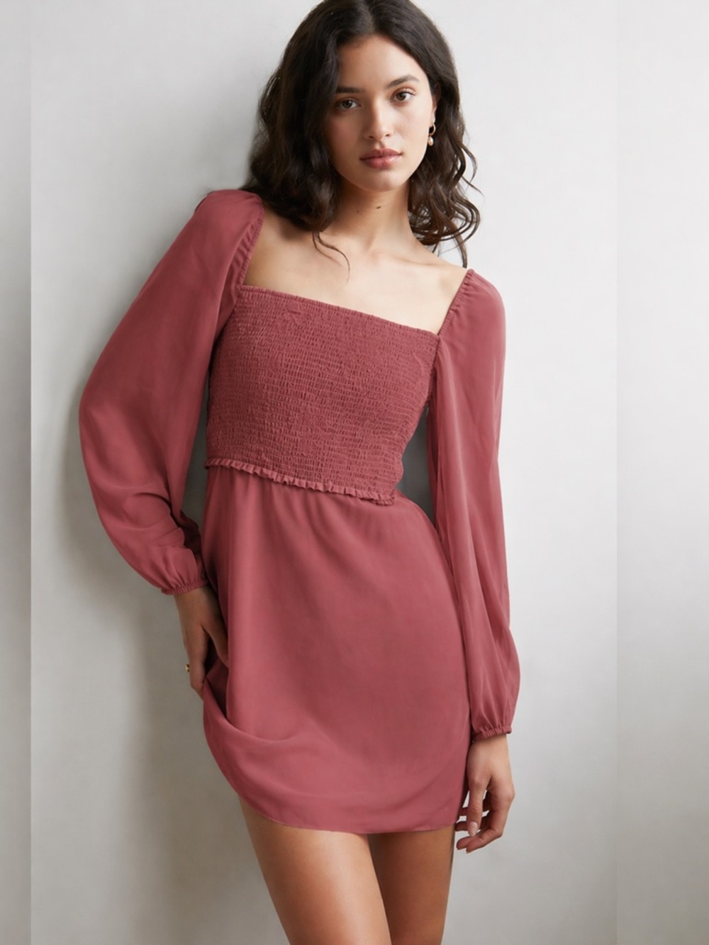 Aritzia Wilfred Villa Smocked Chiffon Mini Dress, Size 2